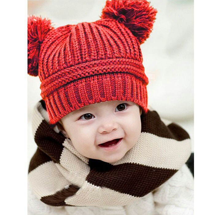 Topi Rajut Bayi 2 Bola ( Baby Ball Hat-Topi Anak )