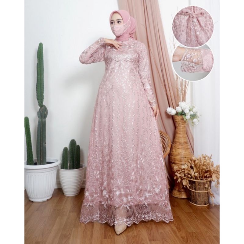 Gamis Terbaru Rempel Dada Ayra Bahan Tulle Premium Kebaya gamis Modern