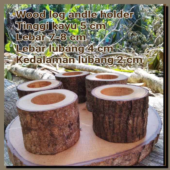 Rustic candle holder 5 cm tea lights dekorasi tempat lilin kayu no elektrik