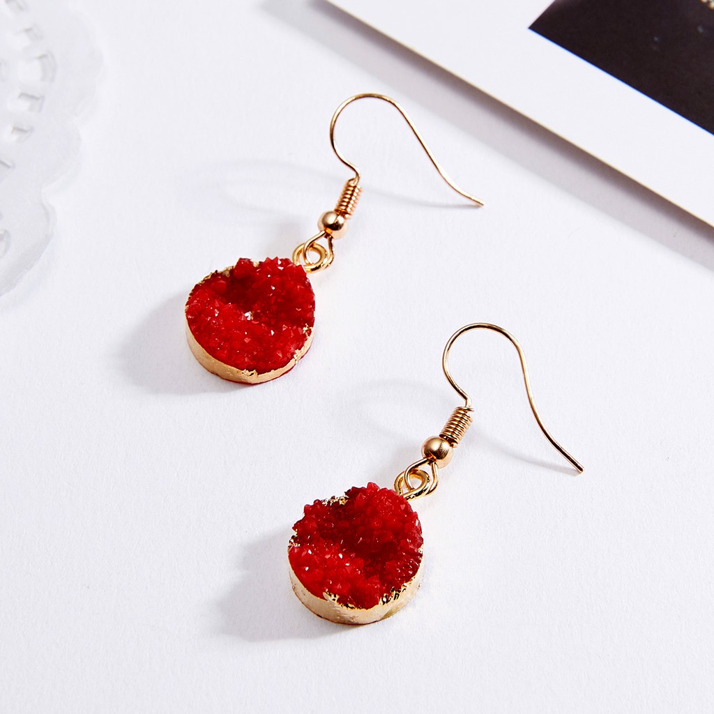 【Quick delivery】 round ladies earrings girl resin ear clip natural stone ear hook earrings earrings Factory wholesale