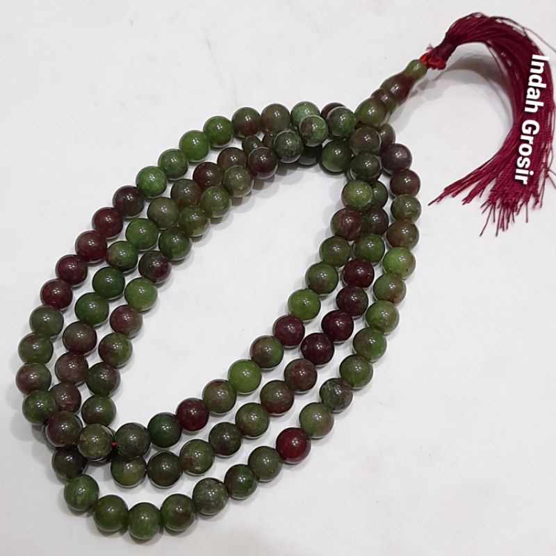 TASBIH BATU GIOK HIJAU LUMUT 99BUTIR 8MM NATURAL