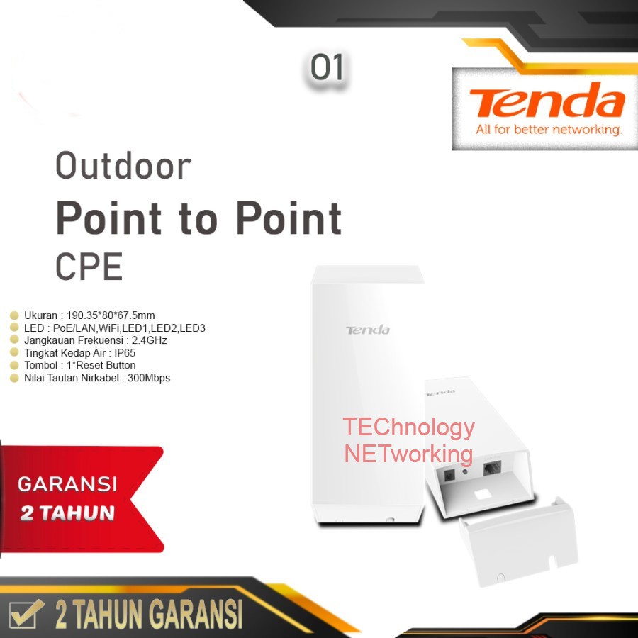 TENDA O1 : OUTDOOR CPE PTP 500 METER 300Mbps