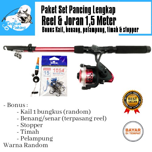 Set Pancing Lengkap Joran 1,5M &amp; Reel Audrey (5 bearing) Kuat 5kg MURAH - Engkus Fishing