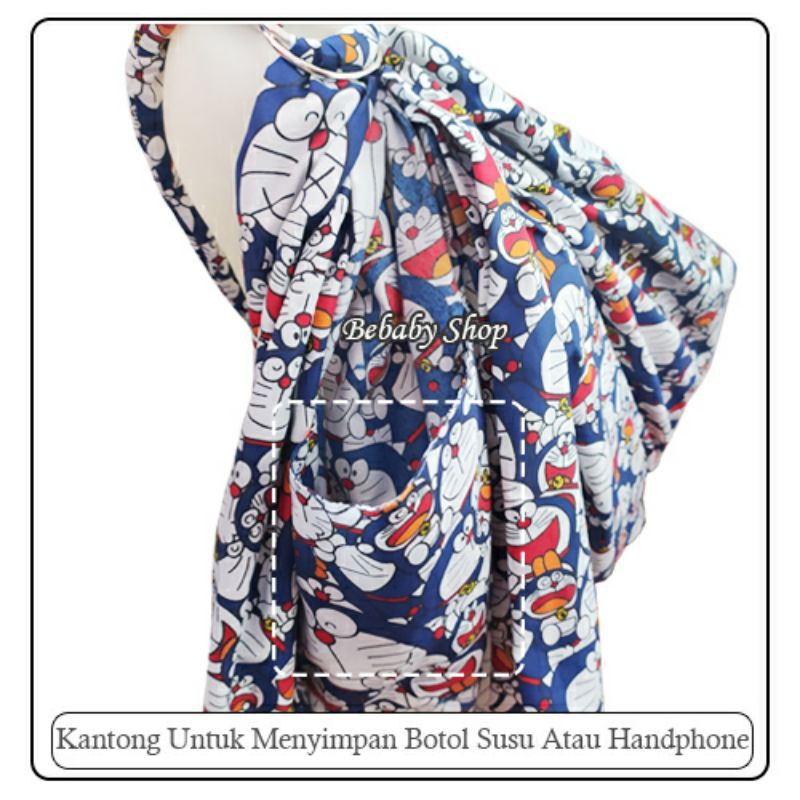 Kain Gendongan Samping Bayi Motif Dengan Ring Sling dan Saku Untuk Botol Susu atau HP