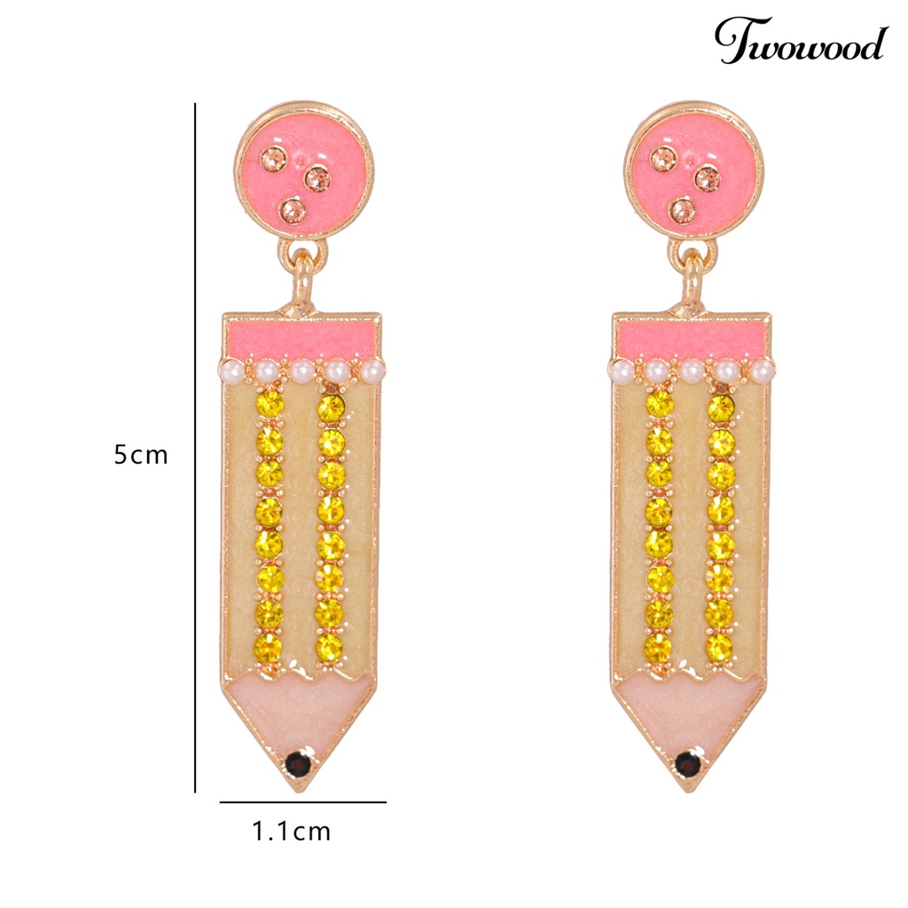 1 Pasang Anting Stud Mutiara Berlian Imitasi Bentuk Pensil Untuk Kencan