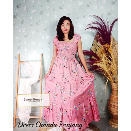 Sweet Honey ~ Dress Chanda Panjang Jumbo Kerut Rayon Bali LD 120cm Dress Maxi