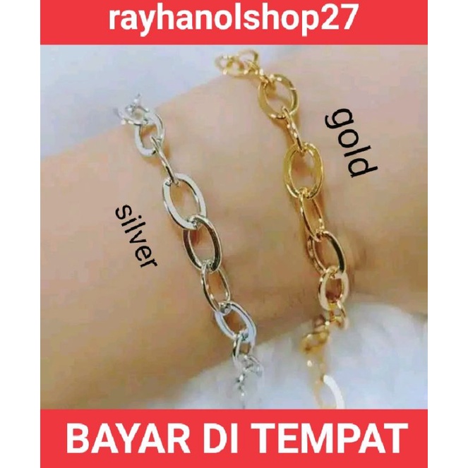 GELANG TANGAN WANITA TITANIUM  MOTIF RANTAI ANTI KARAT TERSEDIA WARNA SILVER DAN GOLD LAPIS EMAS 24K