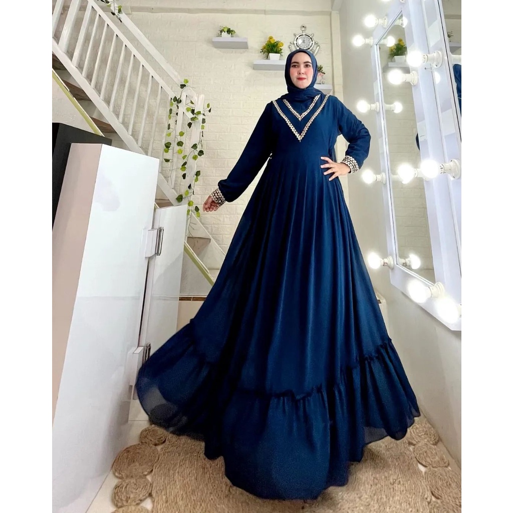 TERBARU- Renata Dress Bahan Ceruty Babydoll Gamis Wanita Terbaru 2022 Original Baju Muslim Kekinian 