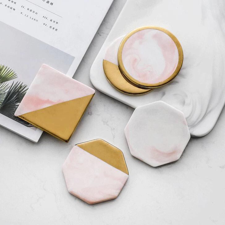 H✦ Gomeisha Tatakan Gelas / Coaster Keramik Marble Anti Slip