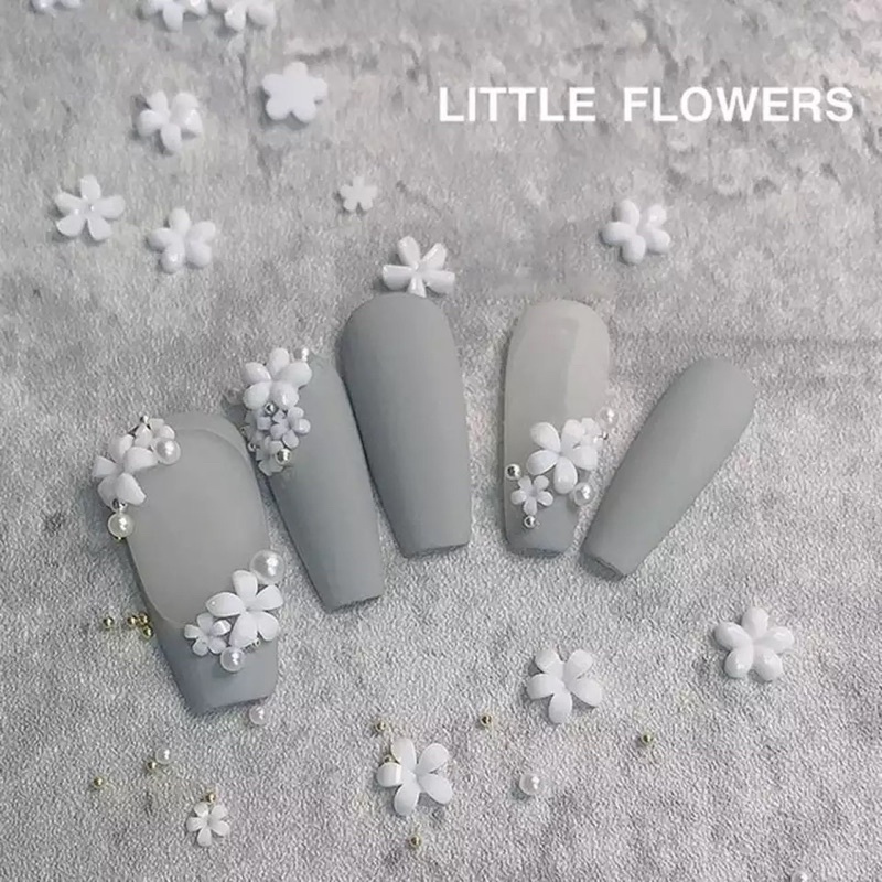 LITTLE FLOWER 3D WEDDING NAILS HIASAN BUNGA PUTIH NAIL ART MIX SIZED FLOWER INSTANT 3D WEDDING NAILS