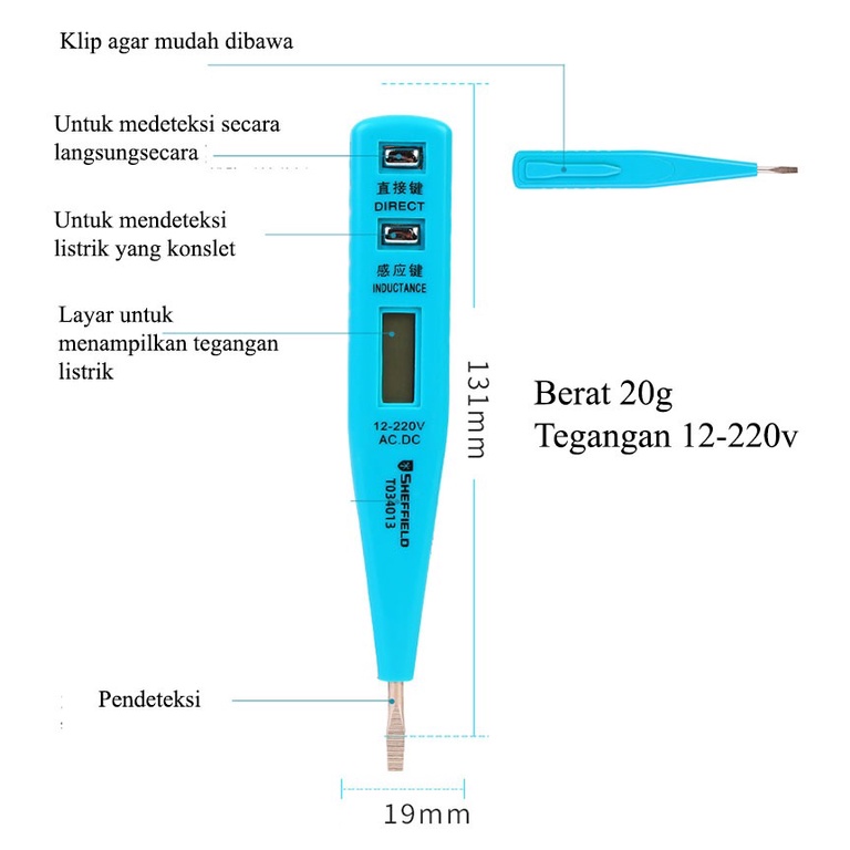 Alat Tester Arus AC DC Test Pen Digital Listrik Voltage Sheffield T034013