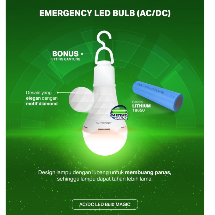 LAMPU EMERGENCY LED AC/DC 9W - 18W Lampu Ajaib TAHAN 5JAM