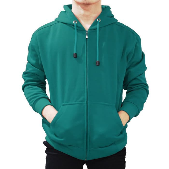 Jaket Sweater Polos Hoodie Zipper Pria Wanita Hijau Tosca