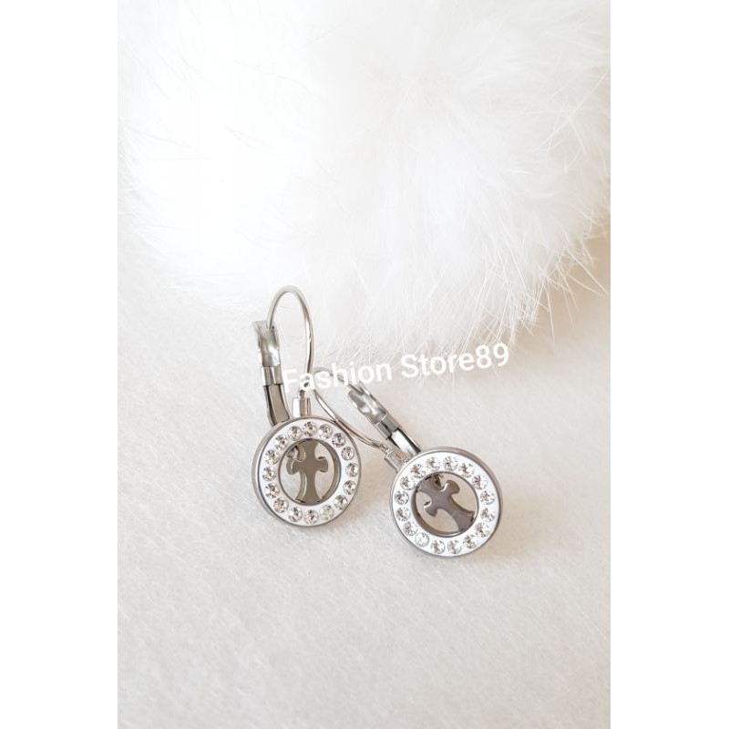 ReStok Anting jurai salib titanium gold white anting fashion rohani salib Antikarat Bestquality