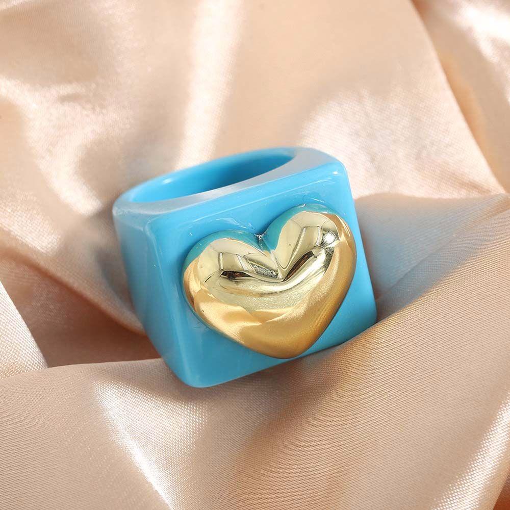 Mxbeauty Cincin Resin Lucu Indah Hadiah Cinta Hati Resin Akrilik Chunky Berbentuk Hati Gaya Korea