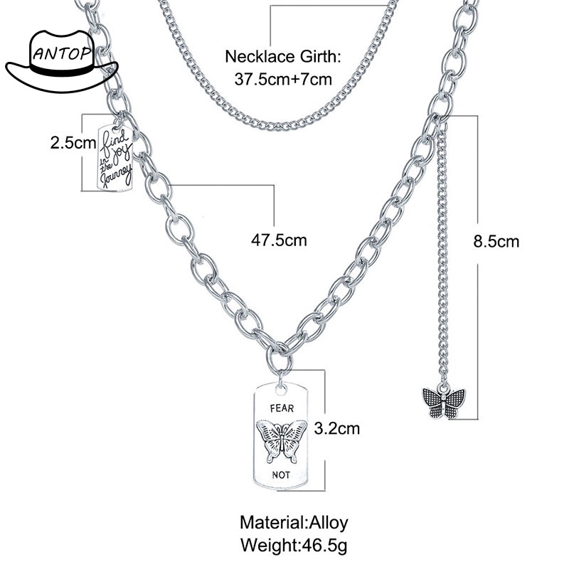 Kalung Rantai Multilayer Dengan Liontin Kupu-Kupu Dan Gaya Retro ANTOP