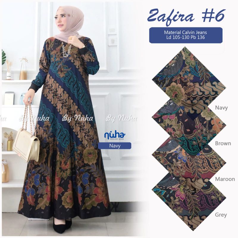 GAMIS BATIK WANITA MODERN JUMBO TERBARU 2022 ZAFIRA DRESS 6 BY NUHA  CALVIN JEANS PREMIUM HQ JUMBO X