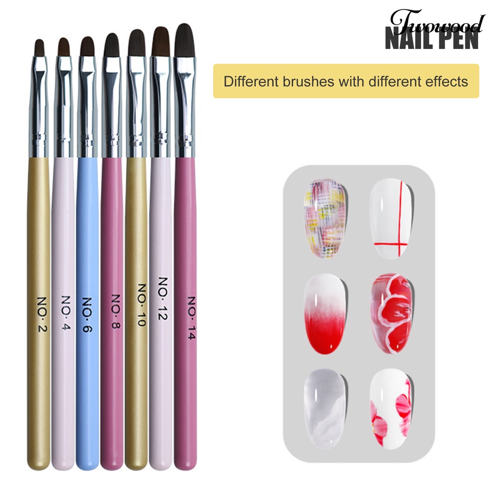 7 Pcs Brush Nail Art Kepala Bulat Warna Pelangi Untuk Wanita