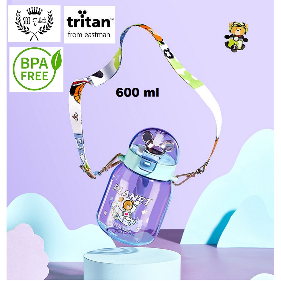 BOTOL MINUM ANAK PLANET TRITAN BPA FREE 600 ML DENGAN TALI &amp; SEDOTAN