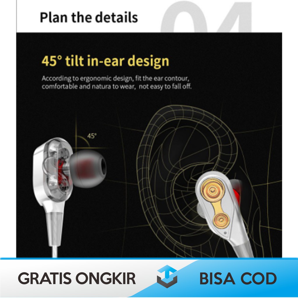 EARPHONE HEADPHONE ORIGINAL QKZ CK8 SUPER BASS DUAL DRIVER HIFI DENGAN MIC MURAH BERGARANSI