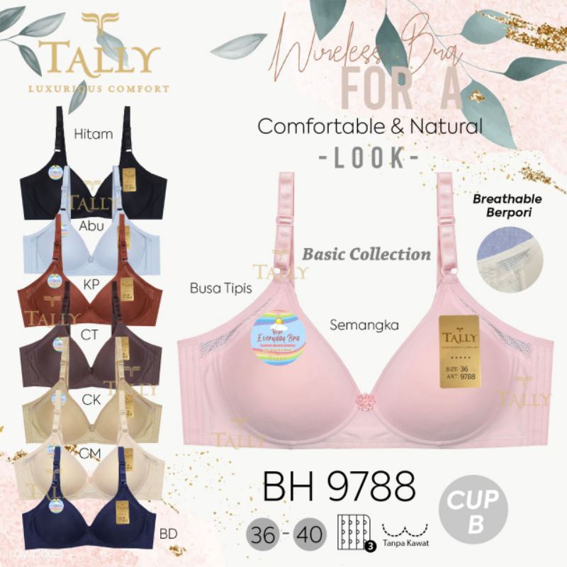 TALLY BRA BH 9788 | CUP B | BUSA TIPIS | TANPA KAWAT | BAHAN PORI SERAP KERINGAT I SIZE 34 - 36