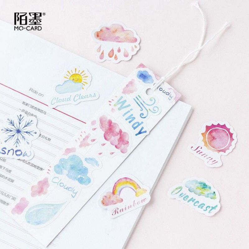 46/45Pcs Stiker Box Motif Cute Animal Donut Weather Scrapbook Jurnal Diary