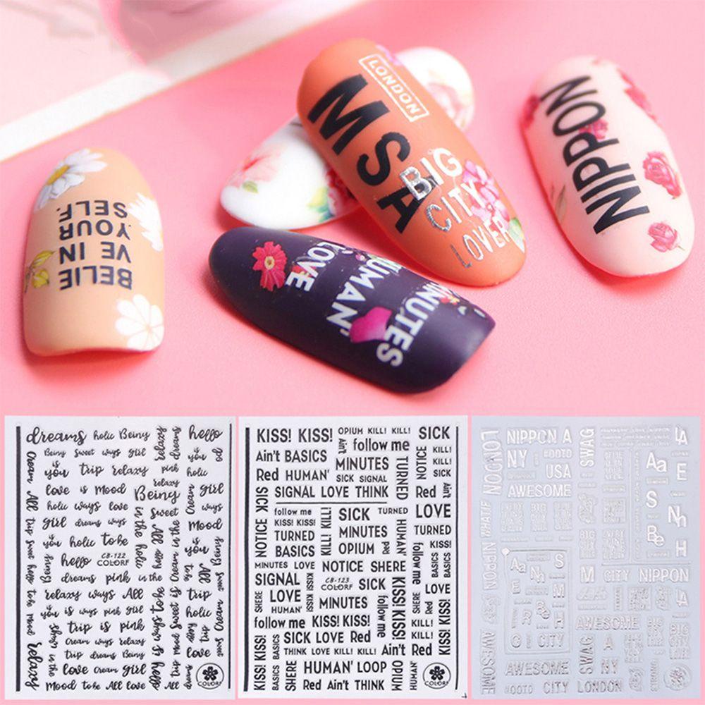 AUGUSTINA Agustina Nail Art Decals Bronzing Hologram Kuku Seni Dekorasi Huruf Tulisan Nail Tips Nail Patch Geometris Slider Foil Glitter Stiker