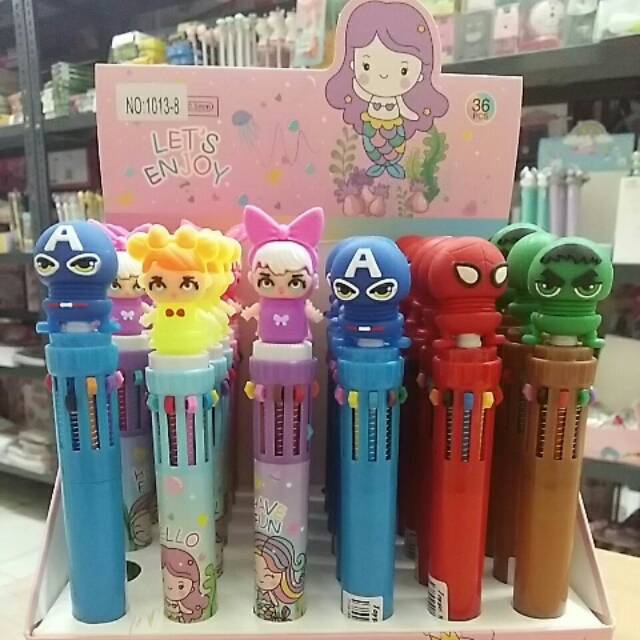 

Pulpen 10 warna lucu dengan motif avenger dan LOL