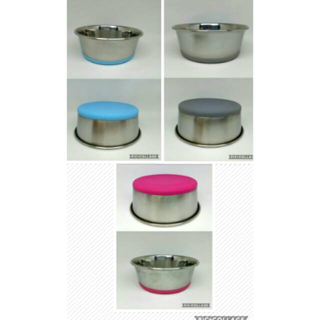 Tempat makan kucing anjing / tempat makan stenles S taplak karet / pet bowl