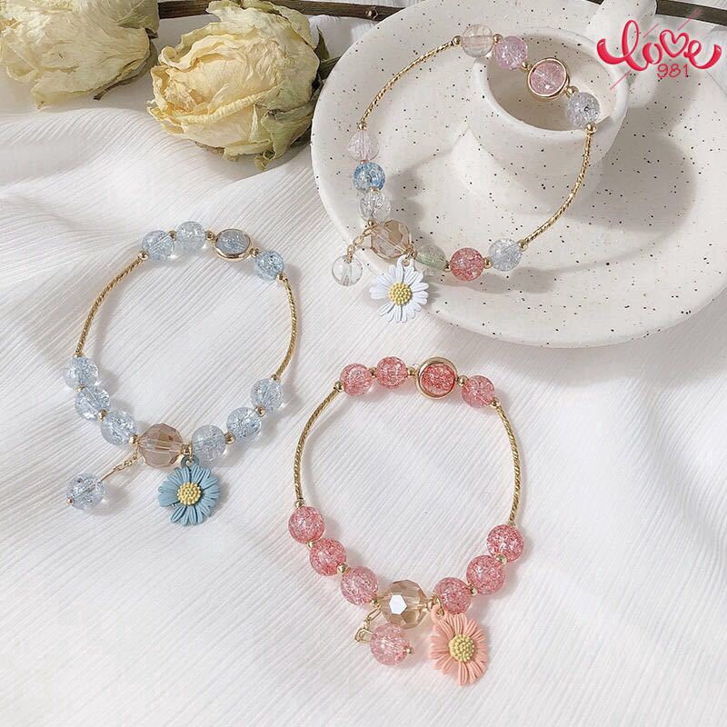 Gelang Tangan Rantai Aksen Bunga Daisy Kecil Hias Kristal Imitasi Untuk Wanita