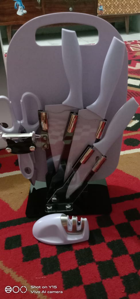 Anqi 1888 8 In 1 Kitchen Pisau Set / Talenan, Pisau, Pengupas, Gunting Dapur Knife Set