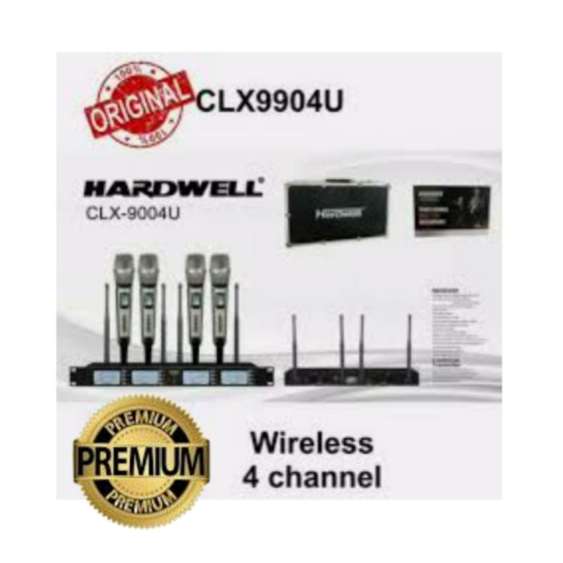 Mic wireless Hardwell terbaru CLX 9004, 4 mic pegang wireless, garansi , warna Hitam-Gold