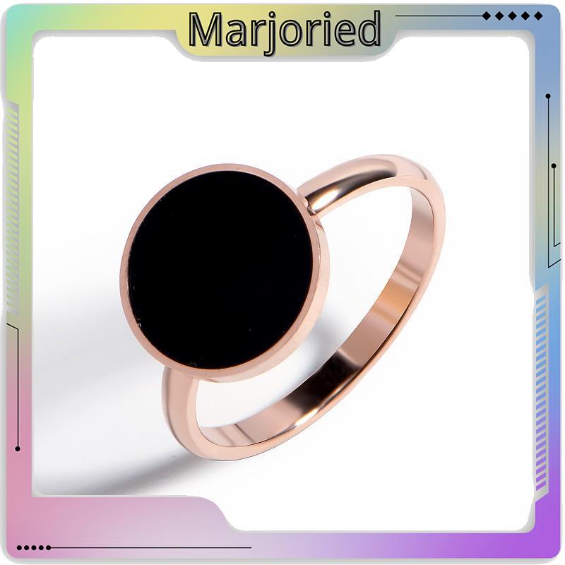 Cincin Titanium Premium Anti Karat Lapis Emas 18K Bentuk Bulat Cincin Wanita Bulat Hitam Anti Hitam-MJD