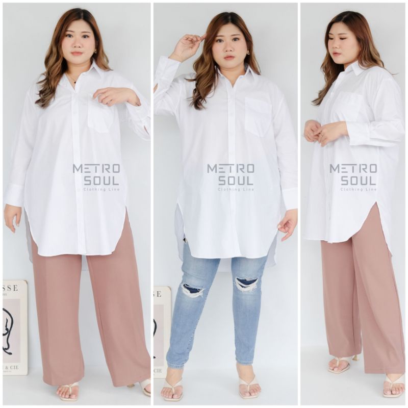 Kemeja Wanita Tunik Putih Katun Polos BIGSIZE / ALLSIZE JUMBO Baju Kerja Kantor