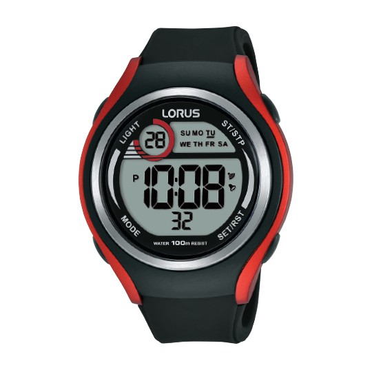 Lorus R2379LX9 Digital Sports Boys Black Red Jam Tangan Cowok Merah Hitam