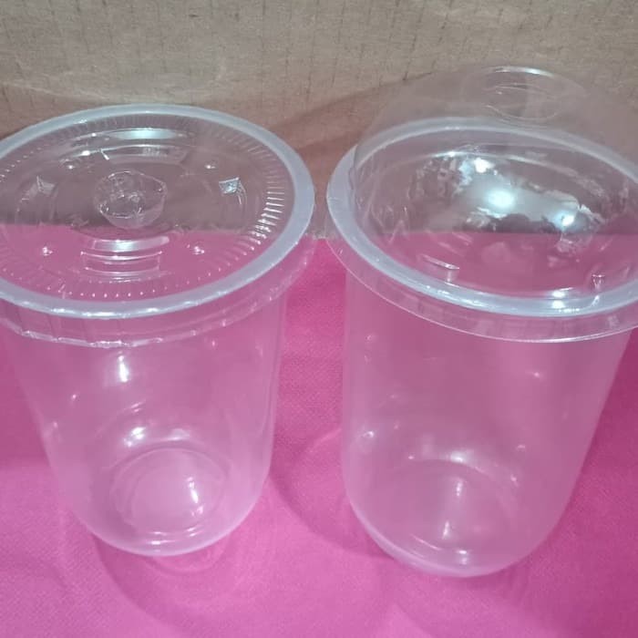 U CUP / Gelas Plastik Oval PP 16 oz Tebal 8gram / Gelas BOBA PLUS LID - CUP LID FLAT