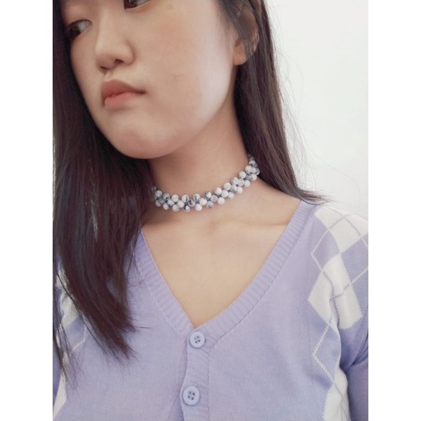 Kamala Marble Beads Choker Necklace Kalung Anyam Motif Marmer Handmade