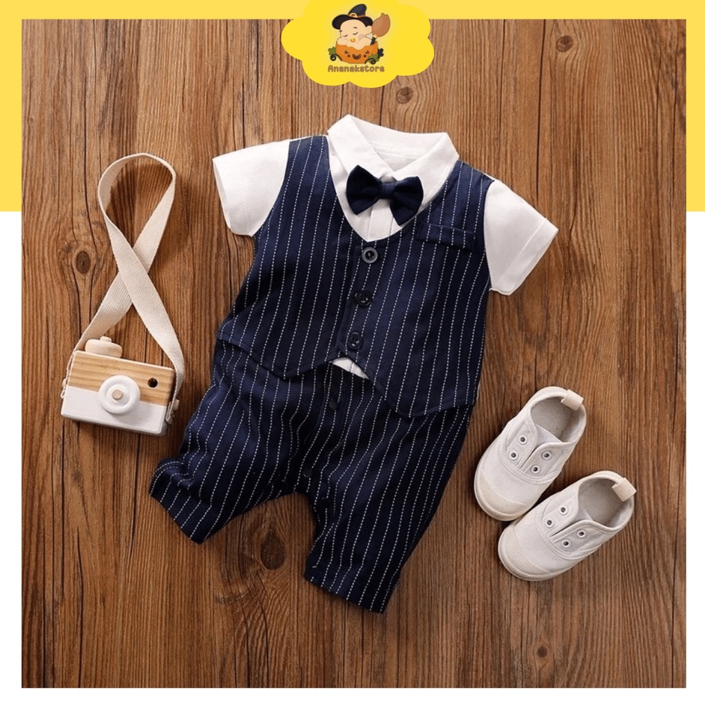 Ananakstore - Jumper Pendek Bayi Laki Laki / Jumper TUXEDO / Baju Bayi 0-18 bulan BA-631