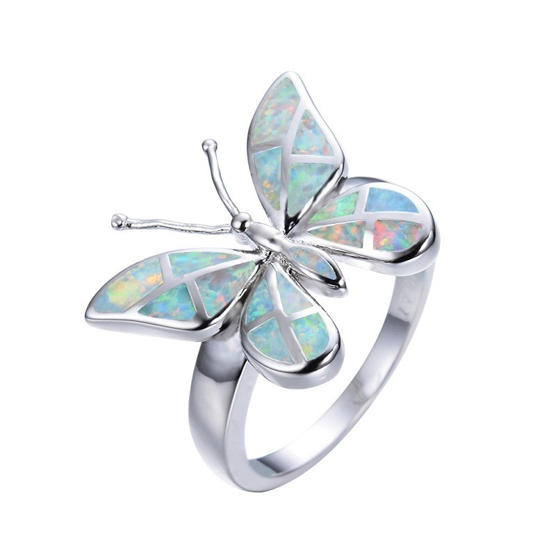 Opal blue butterfly shape ring wedding ring