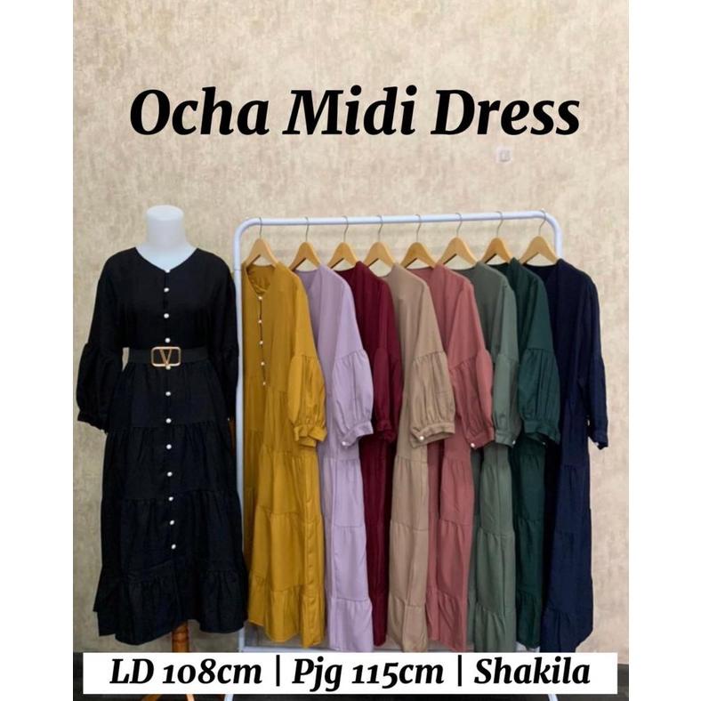 Midi Dress Full Kancing Ocha Midi Dress Busui Bumil Grosir Ecer Muslim