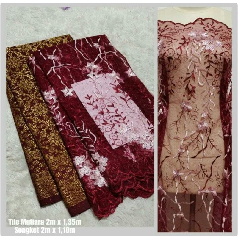 Set Brokat Tile & Songket Semi Palembang,Bakal kebaya set,Bakal brokat tile set,Bakal songket semi p