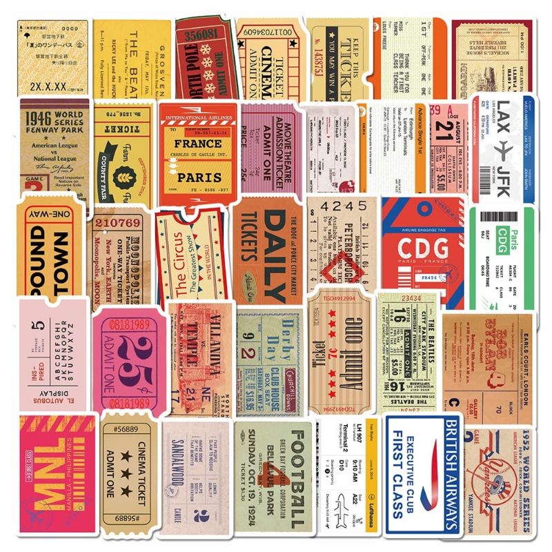 

COD Ready stok 30pcs sticker retro old ticket stubs art Anti air untuk dekorasi