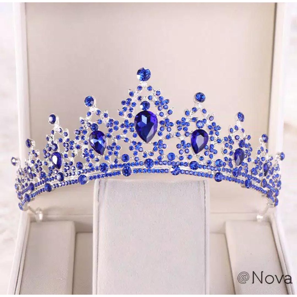 Blue Gold And Silver Chava Crown - Mahkota Pengantin Elegan - Aksesoris Rambut Pengantin