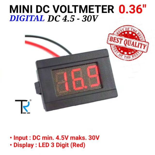 Volt Meter DC 4.5V - 30V Digital Voltmeter 0.36inch Dengan Frame 2 Kabel