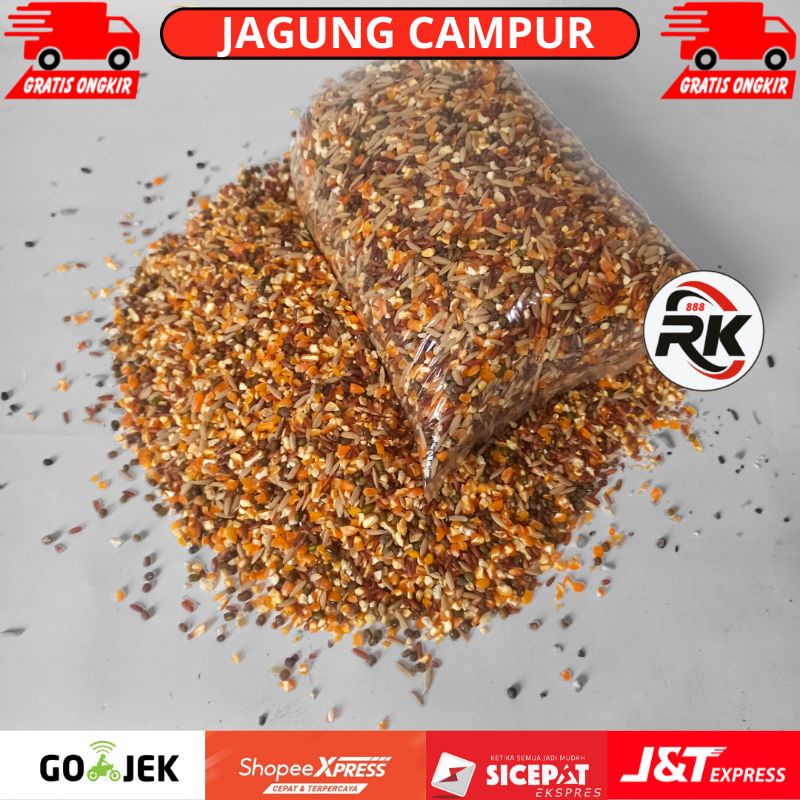 JAGUNG CAMPUR SUPER KOMPLIT PAKAN BURUNG  DARA DEDERLUK AYAM KEMASAN 500GR 1KG