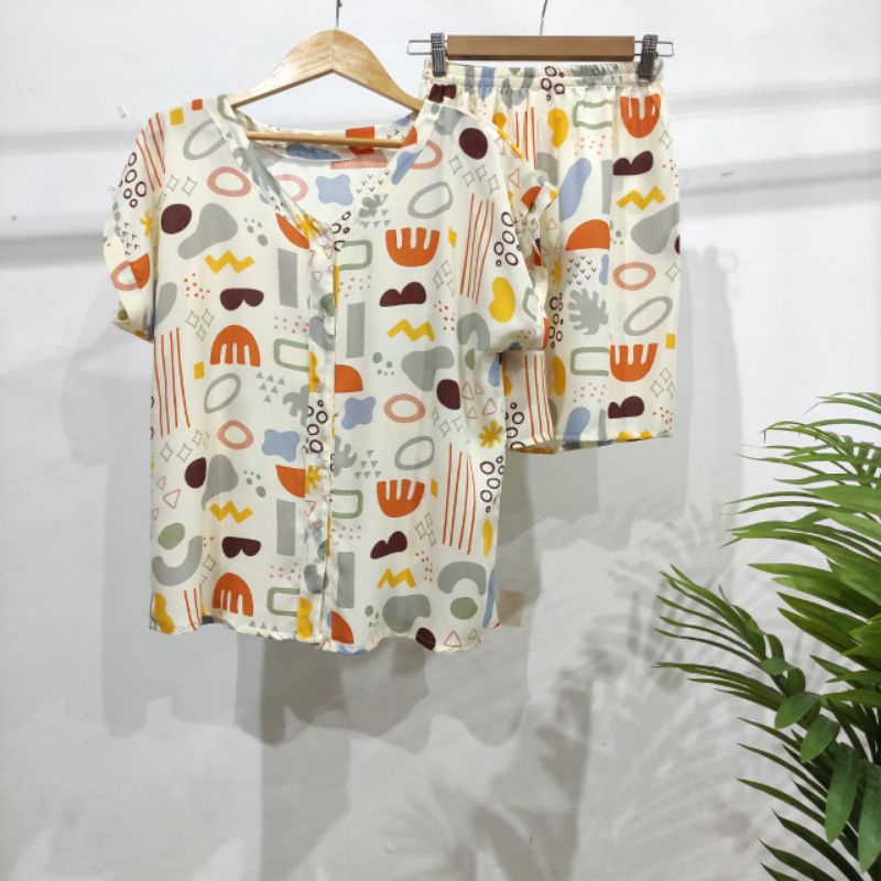 PIYAMA KANCING PENDEK HITS PIYAMA KANCING BUSUI | PIYAMA RAYON | HOMEWEAR-PDV S