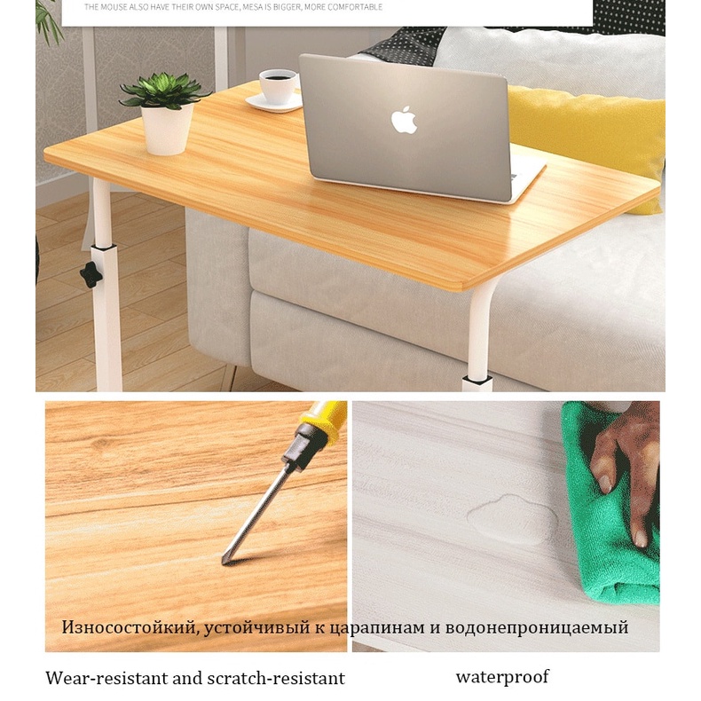 Meja PC Meja Roda Portable Meja Serbaguna Adjustable Bahan Kayu MDF Wood Walnut