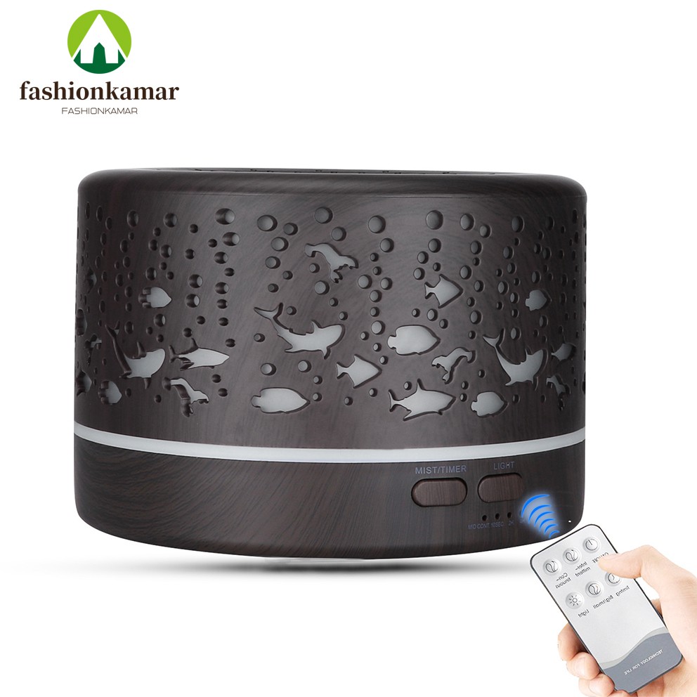 Humidifier Air 500ML Aromaterapi Difuser Model Full Kayu Desain Ikan + REMOTE (TIDAK FREE OIL)-2