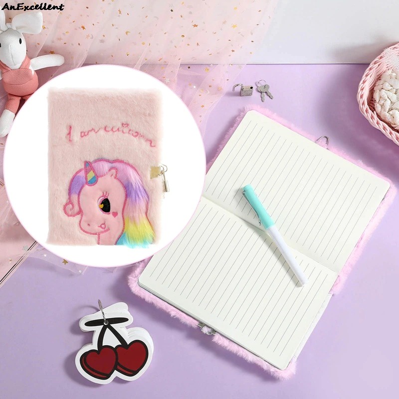 Buku Diary Gembok / Lock Unicorn ok Unicorn Buku Diary anak Unicorn bulu Kado Ultah anak Perempuan import berkualitas
