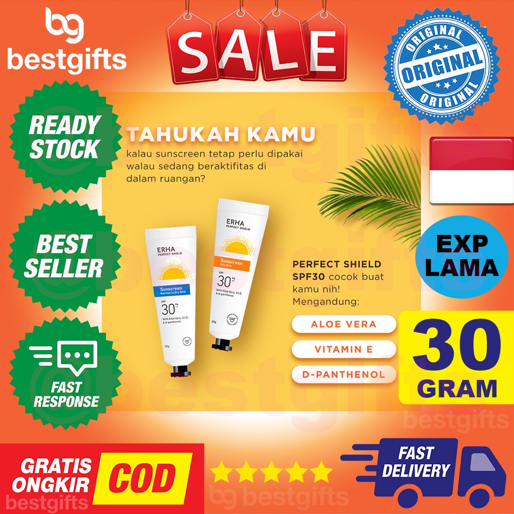 ERHA PERFECT SHIELD SUNSCREEN OILY SKIN SPF 30 PA++ ALOE VERA SUN SCREEN LOTION KULIT BERMINYAK 30 GRAM